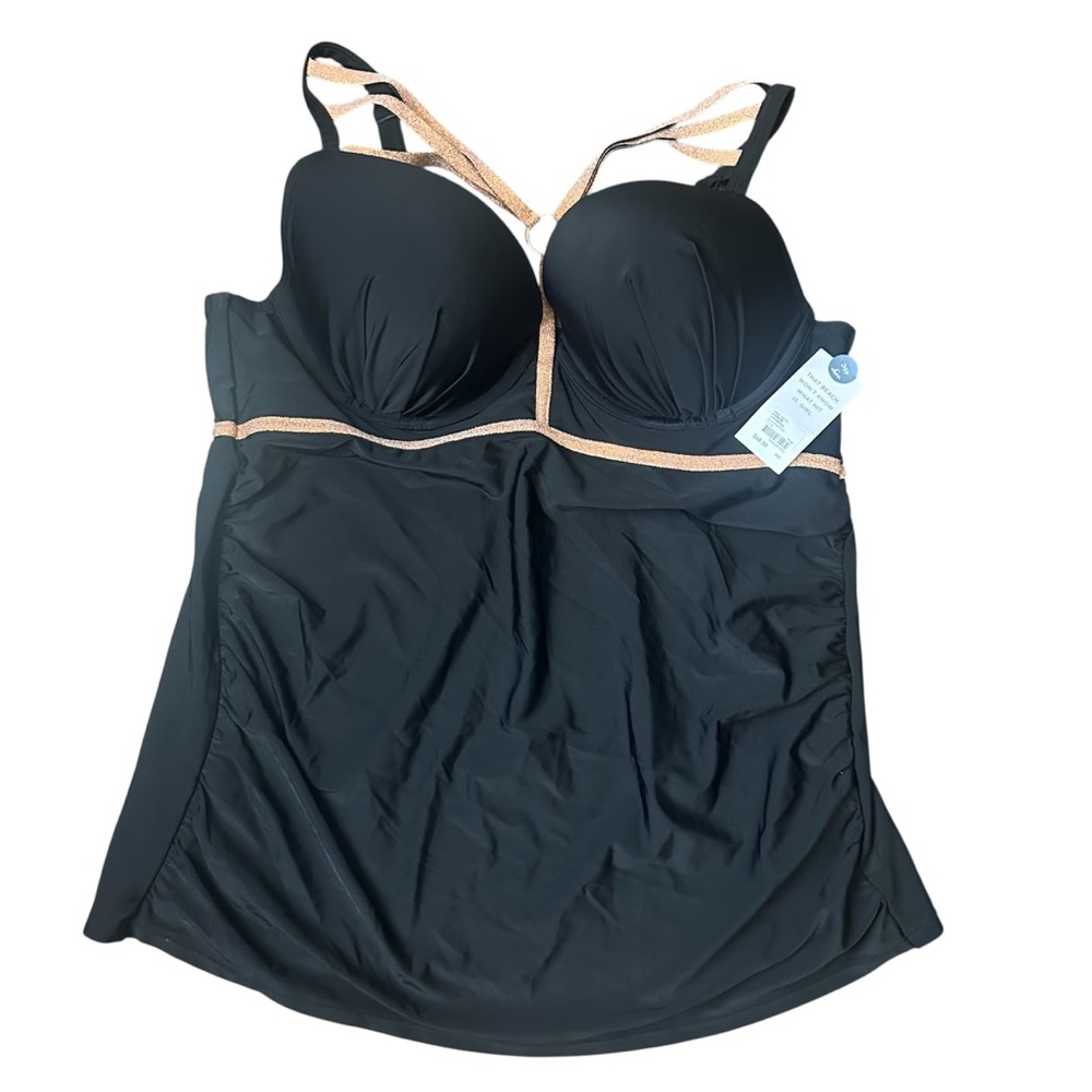 NWT Lane Bryant Cacique Black/Rose Gold Swim Tankini Top size 40C